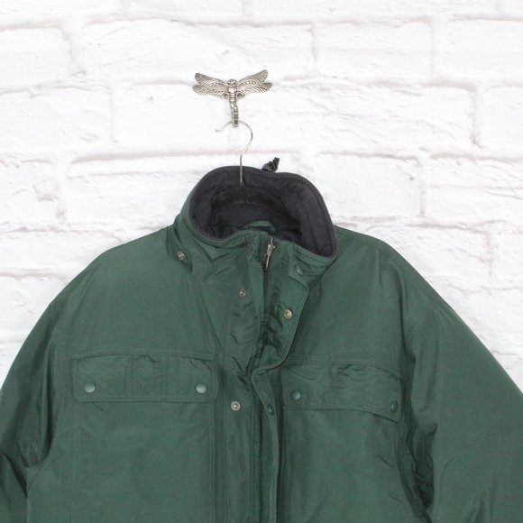 LL BEAN Green Fleece Neck Goose Down Parka Hood Winter Coat Jacket Size XL - Picture 2 of 9